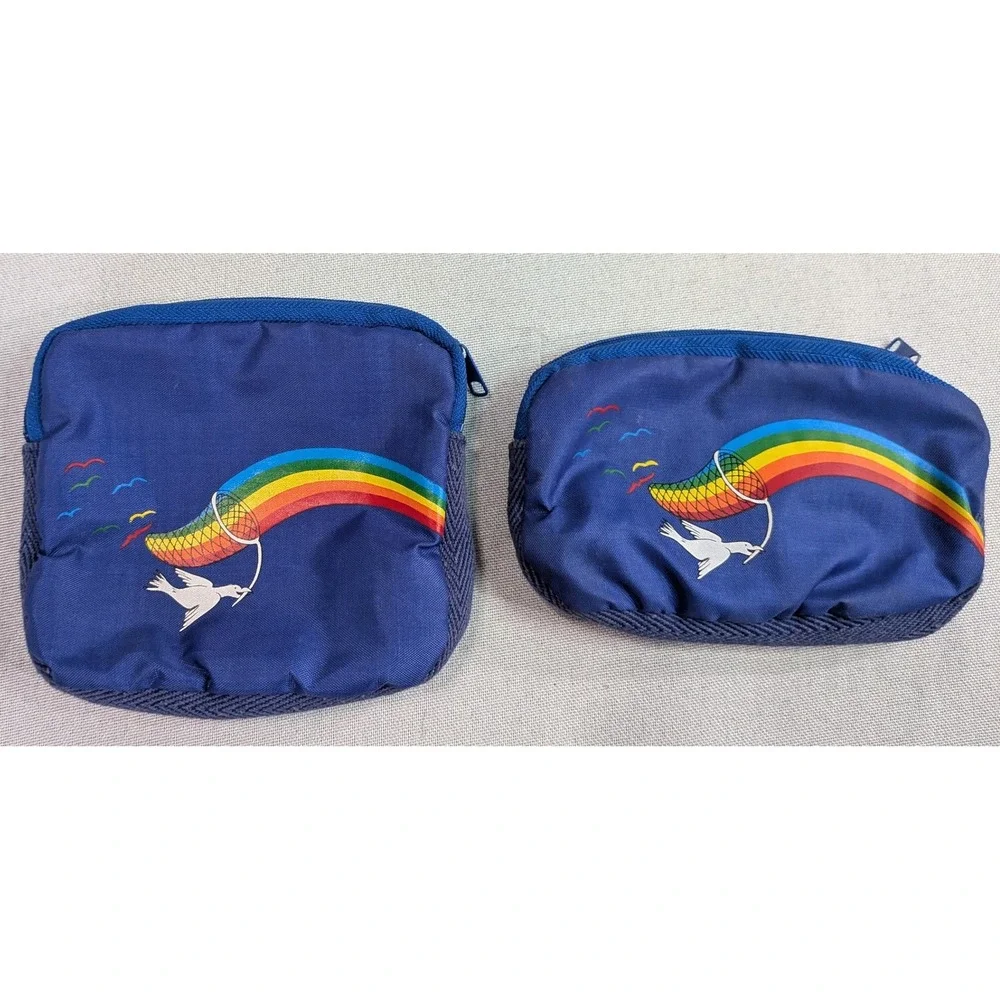 Pouch Set Unisex OS Blue Excellent Vintage Rainbow Dove Nylon 2pc